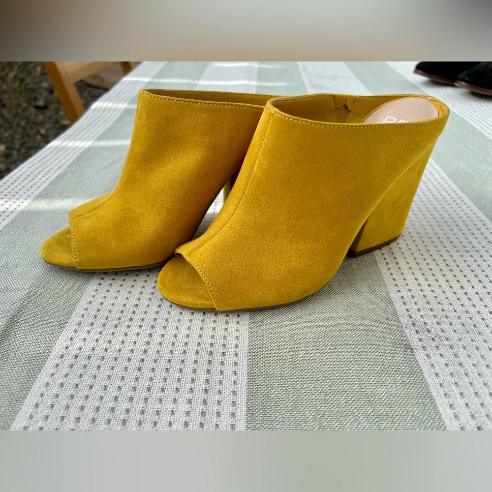 BP Yellow Peep-Toe Block Heel Mules